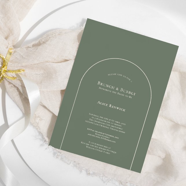 Simple Boho Arch Sage Bridal Brunch and Bubbly Invitation (Creator Uploaded)