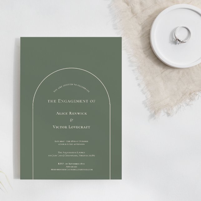 Simple Boho Arch Sage Green Engagement Party Invitation (Creator Uploaded)