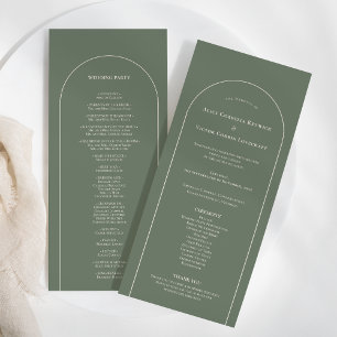 Simple Boho Arch Sage Green Wedding Flat Programme