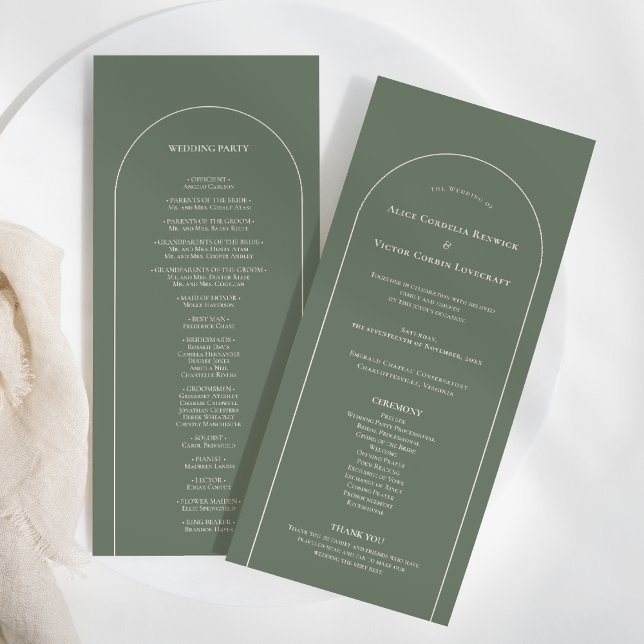 Simple Boho Arch Sage Green Wedding Flat Programme (Creator Uploaded)