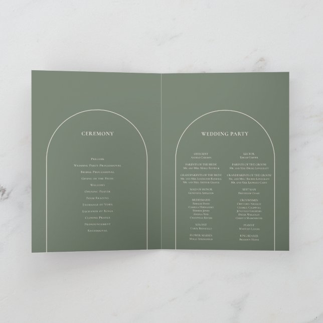 Simple Boho Arch Sage Green Wedding Folded Programme (Inside)