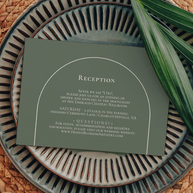 Simple Boho Arch Sage Green Wedding Reception Enclosure Card (Creator Uploaded)