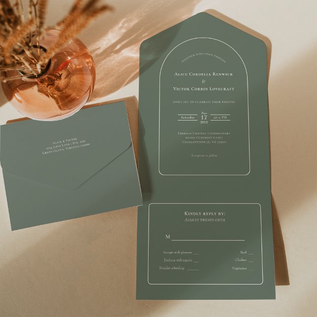 Simple Boho Arch Sage Green Wedding RSVP All In One Invitation (Creator Uploaded)