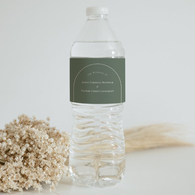 Simple Boho Arch Sage Green Wedding Water Bottle Label (Creator Uploaded)