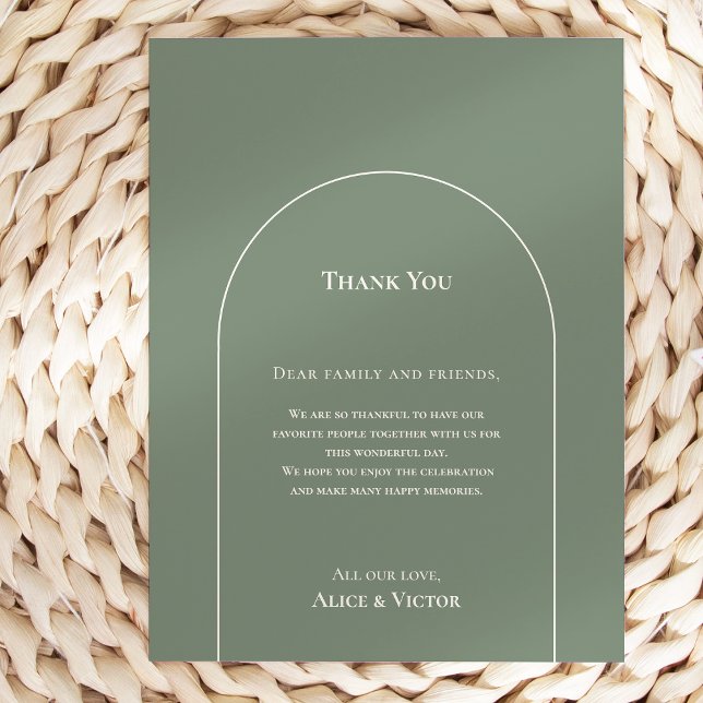 Simple Boho Arch Sage Reception Thank You Card (Creator Uploaded)