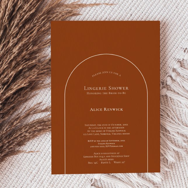 Simple Boho Arch Terracotta Lingerie Shower Invitation (Creator Uploaded)