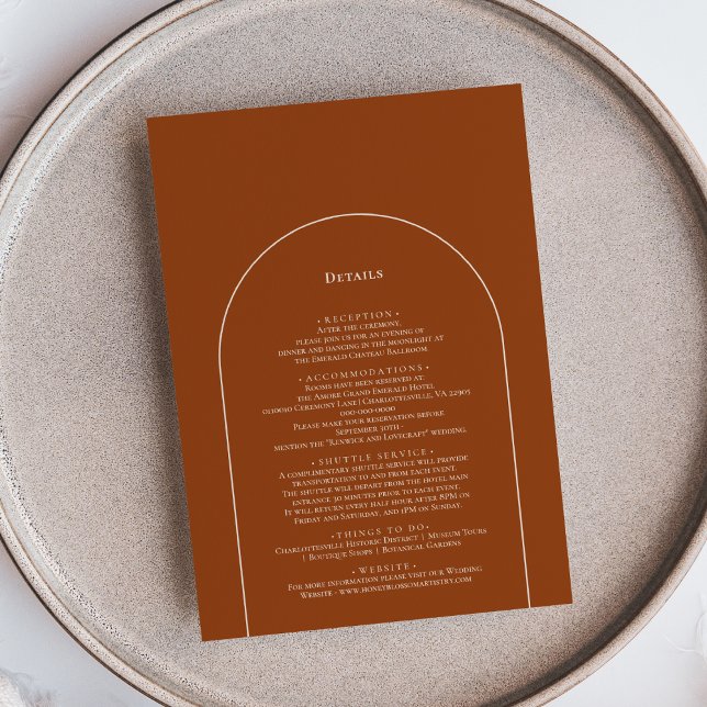 Simple Boho Arch Terracotta Wedding Details Enclosure Card (Creator Uploaded)