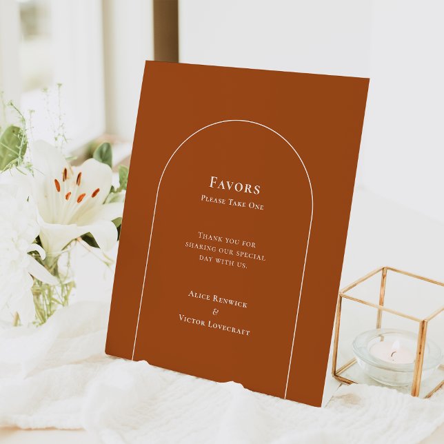Simple Boho Arch Terracotta Wedding Favours Pedestal Sign (Creator Uploaded)