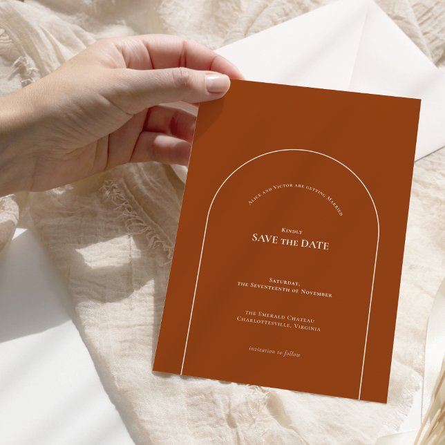 Simple Boho Arch Terracotta Wedding Save The Date (Creator Uploaded)