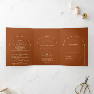 Simple Boho Arch Terracotta Wedding Tri-Fold Invitation