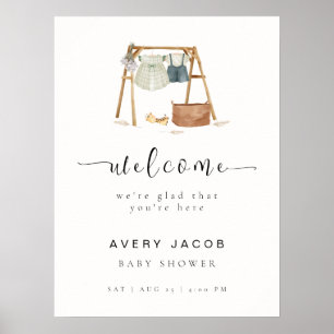 Simple Boho Baby Shower Clothes Welcome Sign