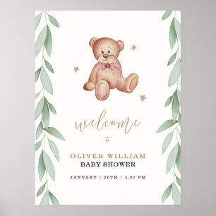 Simple Boho Bear Forest Baby Shower Welcome Sign