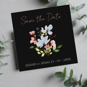 Simple Boho Black and Pink Floral Wedding Save The Date