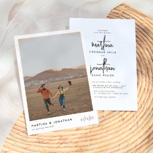 Simple Boho Black & White Elegant Photo Wedding Invitation