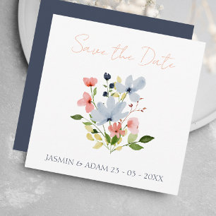 Simple Boho Blue and Pink Floral Wedding Save The Date