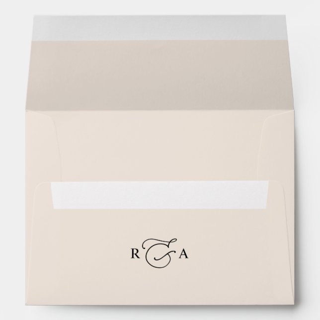 Simple Boho Blush Return Address Monogram Wedding Envelope (Back (Bottom))