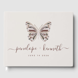 Simple Boho Butterfly Burgundy Taupe Wedding   Guest Book