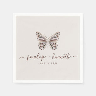 Simple Boho Butterfly Burgundy Taupe Wedding Napkin