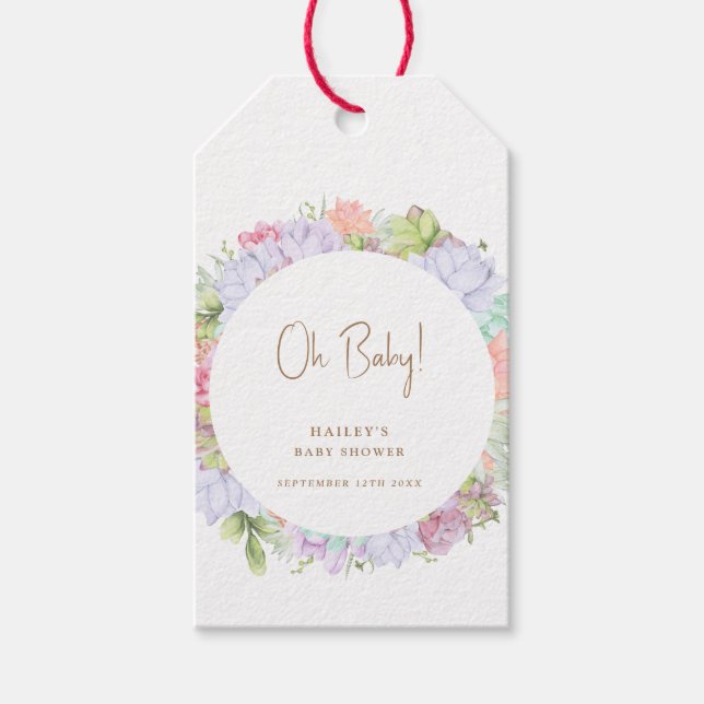 Simple Boho Cactus Desert Oh Baby Shower  Gift Tags (Front)