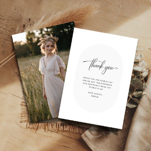 Simple Boho Calligraphy Bridal Shower Photo Thank You Card