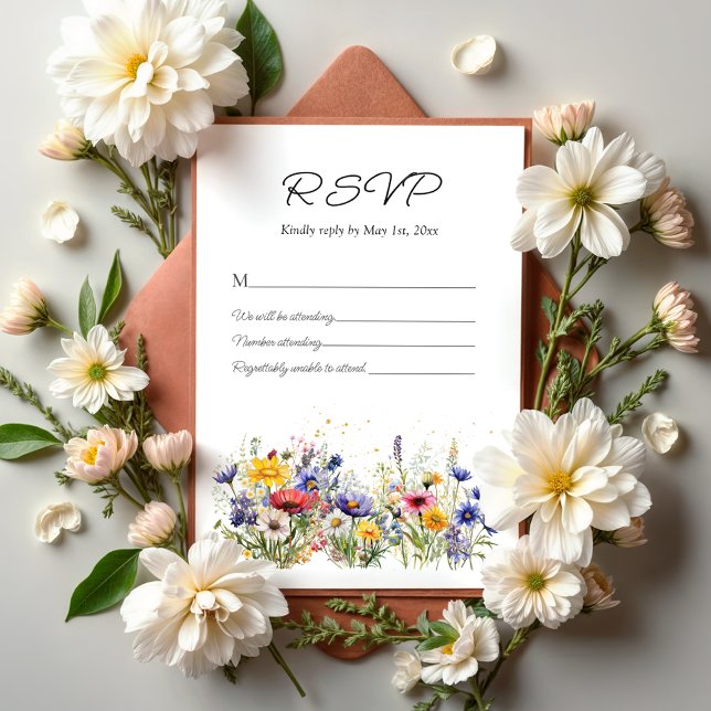 Simple Boho Chic Wildflower Wedding RSVP Card (Creator Uploaded)