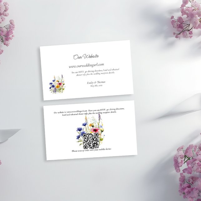 Simple Boho Chic Wildflower Wedding Website Enclosure Card (Creator Uploaded)