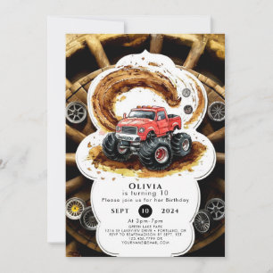 Simple Boho Cute Monster Truck Birthday Invitation