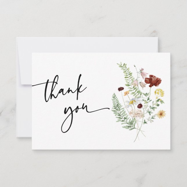 Simple Boho Cute Wildflowers Thank You Card (Front)