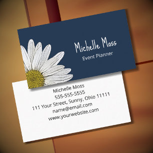 Simple Boho Daisy Botanical Navy Blue Business Card