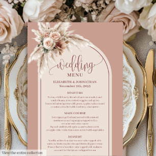 Simple Boho Dusty Rose Pampas Floral Wedding Menu