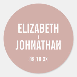 Simple Boho Dusty Rose Typography Wedding Classic Round Sticker