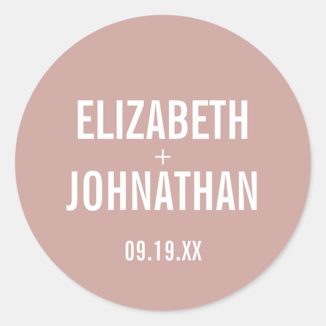Simple Boho Dusty Rose Typography Wedding Classic Round Sticker (Front)