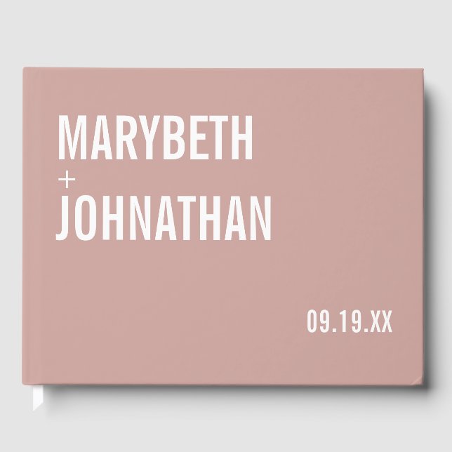 Simple Boho Dusty Rose Typography Wedding Guest Book (Front)