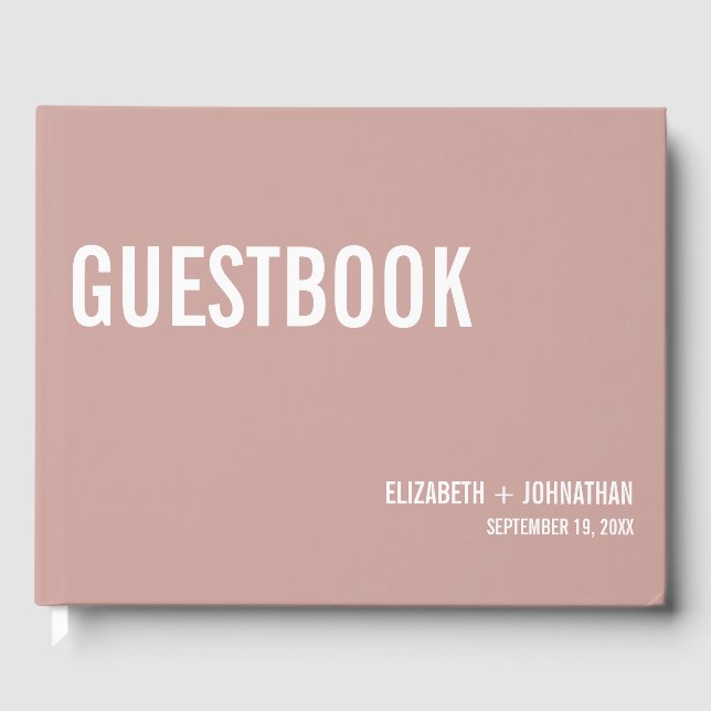 Simple Boho Dusty Rose Typography Wedding Guest Book (Front)