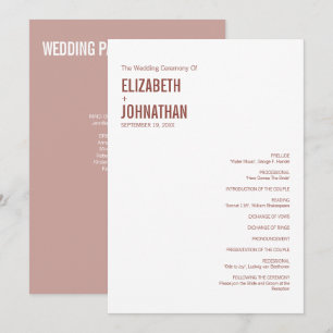 Simple Boho Dusty Rose Wedding Typography Programme