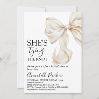 Simple Boho Elegant Ivory Cream Bow Bridal Shower Invitation