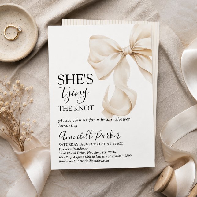 Simple Boho Elegant Ivory Cream Bow Bridal Shower Invitation (Creator Uploaded)