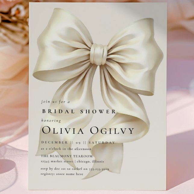 Simple Boho Elegant Ivory Cream Bow Bridal Shower Magnetic Invitation (Creator Uploaded)