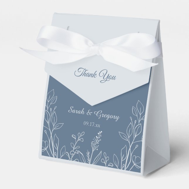  Simple Boho Floral Dusty Blue Favour Box (Front Side)