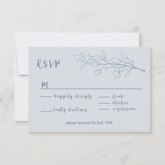 Simple Boho Floral Dusty Blue  RSVP Card (Front)