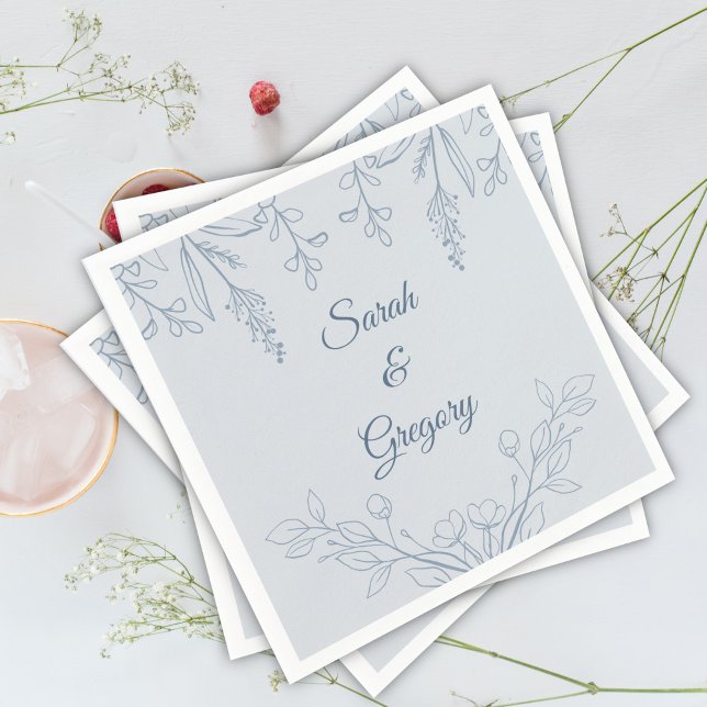 Simple Boho Floral Dusty Blue  Wedding  Napkin (Creator Uploaded)