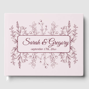 Simple Boho Floral Ruby Wine Wedding  Guest Book