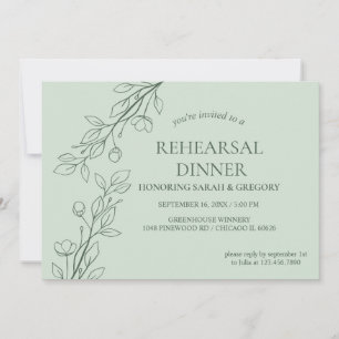 Simple Boho Floral Sage Green Rehearsal Dinner  Invitation