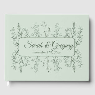 Simple Boho Floral Sage Green Wedding  Guest Book