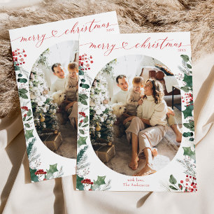 Simple Boho Greenery 1 Photo Family Christmas Holiday Card