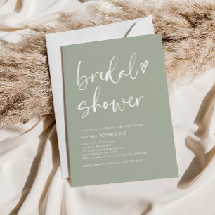 Simple Boho Handwritten Sage Green Bridal Shower   Invitation