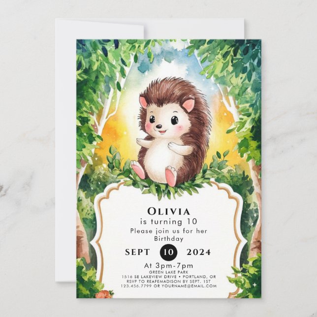Simple Boho Hedgehog Birthday Invitation (Front)