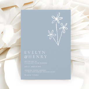 Simple Boho Minimalist Dusty Blue Wedding Invitation