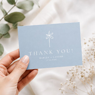 Simple Boho Minimalist Dusty Blue Wedding Thank You Card