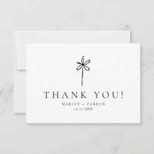 Simple Boho Minimalist Hand Drawn Flower Wedding Thank You Card